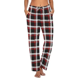 Ekouaer Schlafanzughose Damen Weich Pyjamahose Kariert, Rot Weiß Karo, XXL - XXL