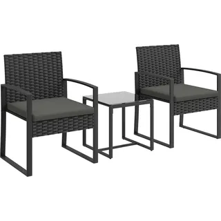 Outsunny Rattan Bistroset, 3 teiliges Gartenmöbel-Set mit 2 Gartenstühlen, Couchtisch, abnehmbar Kissen, Balkonmöbel-Set Sitzgruppe Gartengarnitur für Garten, Terrasse, Dunkelgrau   Aosom