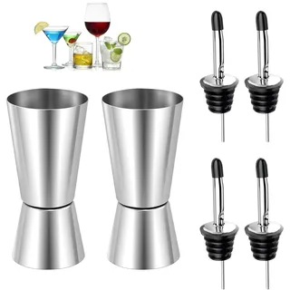 2 Stück Cocktail Messbecher, 2cl & 4cl Dual Spirit Measure Cup Jigger mit 4 Flaschenausgießer, Präzise Skala cl Messbecher Cocktail für Bars Zuhause Hochwertiges Gin Whiskey Alkohol