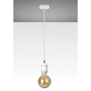 TRANGO LED Pendelleuchte, 9000WL LED Retro Pendelleuchte in Weiß matt inkl. 1x E27 4 Watt LED Amber *VINTAGE* Glühbirne 95mm Ø G95 2500K warmweiß Gold farbig, Hängelampe nostalgisch, inkl. 110cm Textilkabel & Schraubring weiß