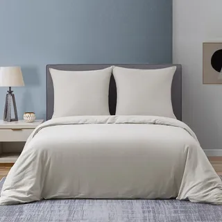 DAPU Halbleinen Bettwäsche Set, Naturfaser Luftige Weiche Sommerbettwäsche, Gewaschene Leinen Baumwolle Bettwäsche für Hotsleepers, 200×200cm + 2St. 80×80, Beige