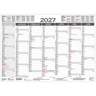 Korsch Verlag Tafelkalender A3 "Stabil" 2027: 14 Monate auf Vorder- und Rückseite I Dicker Karton I Ferientermine und Feiertage
