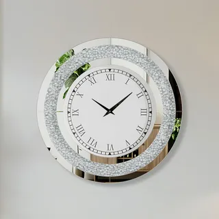Artloge Wanduhr Modern Groß 60cm: Deko Kristall Uhren, Wohnzimmer Wanduhren Tickenfreies Design Römische Ziffern Uhren für Wohnzimmer, Schlafzimmer, Küchen Dekoration Silber
