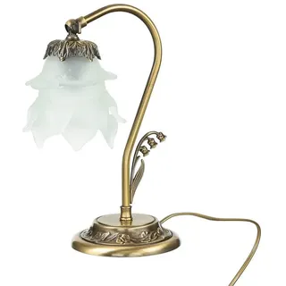 Licht-Erlebnisse Nachttischlampe TABLE LAMP, ohne Leuchtmittel, Tischlampe Messing massiv Glas Blütenform 30 cm E14 bunt