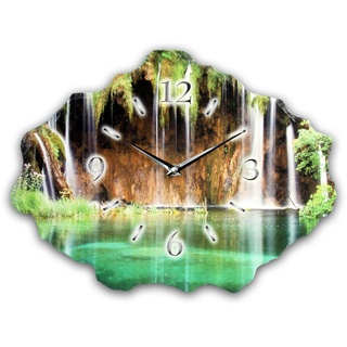 Kreative Feder Designer-Wanduhr aus Stein (Beton) 40x30cm braun-türkis mit flüsterleisem Uhrwerk - Wasserfall