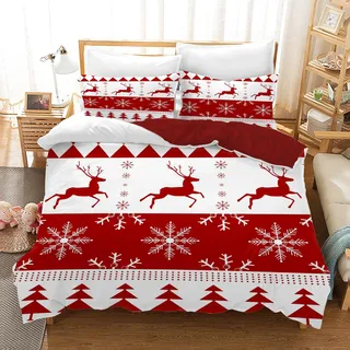 AVJWWD Weihnachten Bettwäsche Set Weihnachtsmann und Elch Schneemann Rentier Muster Bettbezug Set mit Kissenbezügen, Weihnachtsdekoration, Geschenk-Set (Weihnachten A, 200 x 200 cm)