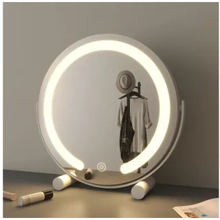 WDWRITTI Schminkspiegel LED Kosmetikspiegel Tischspiegel (Make Up Spiegel Rund, 3Lichtfarben, Helligkeit dimmbar), Touch, 360° Drehbar weiß