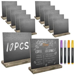 10 Stück Schiefertafel zum Beschriften, 15x12 CM Kreidetafel Klein, Doppelseitige Kleine Tafel mit Holzständern&löschbarer Stift, Mini Tafeln Beschriften für Party Event Hochzeit Geburtstag Dekoration