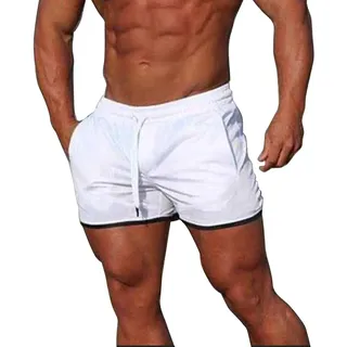 shengli Men Swimming Sporthose mit Verstellbarem Tunnelzug Tasche Kurze Hose Schnelltrockend Sport Schwimmhose Badeshorts Jungen Swim Shorts Männer-Badehose Herren (Weiß,M) - M