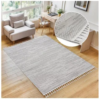 my home Teppich Mads, rechteckig, Höhe: 6 mm, Boho, Woll-Look, Hoch-Tief-Struktur, In- und Outdoor geeignet, Fransen braun 60 cm x 90 cm x 6 mm
