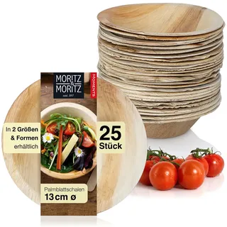 Moritz & Moritz 25-tlg Palmblatt Geschirr Schalen 13 cm Ø - 25 Nachhaltige Einwegteller - Alternative zu Bambus-Geschirr und Bambus-Teller