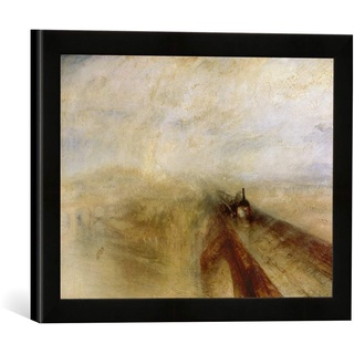 Gerahmtes Bild von Joseph Mallord William Turner "Rain Steam and Speed, The Great Western Railway, painted before 1844", Kunstdruck im hochwertigen handgefertigten Bilder-Rahmen, 40x30 cm, Schwarz matt