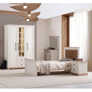 JVmoebel Schlafzimmer-Set JVMoebel Schlafzimmer Garnitur in hellem Holzton mit Schminktisch, (4-tlg), Made in Europa beige