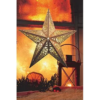 LED Stern aus Holz | mit 10 LED ́s beleuchtet | kabellos | inkl. Fernbedienung | 40 cm oder 52 cm | verschiedene Muster | Fensterstern | Holzstern | Weihnachtsdekoration | Adventsstern (40cm Ornamentoptik)