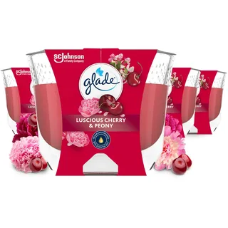 Glade Langanhaltende Duftkerze im Glas, Cherry & Peony, bis zu 30 Stunden Brenndauer, 4er Pack (4 x 204g)