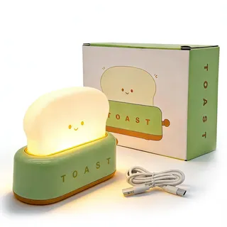 TaimeiMao Toast Nachtlicht Kinder,ragbare Schlafzimmer Nachttischlampe,Lächeln Brot Toast Nachtlampe mit Timing Funktion,Dopamin Deko,Nachtlampe für Kinderzimmer Deko,Teen Girl Boy (Grün)