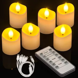 Yme LED Kerzen Aufladbar mit Timerfunktion Fernbedienung, 6er Elektrische Wiederaufladbar Teelichter Flackernd für Zimmer Schlafzimmer Weihnachten Saisonale Deko Wohnzimmer