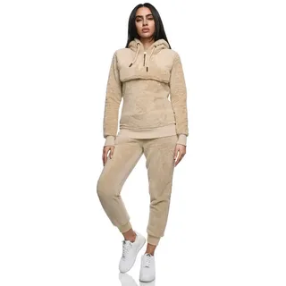 REPUBLIX Trainingsanzug NAYELI, Damen Plüsch Zweiteiler Hausanzug Training Sportanzug Jogginganzug beige M