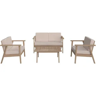 Ambia Garden Gartenset, Beige, Teak, Holz, Textil, Akazie, massiv, Füllung: Komfortschaum,Komfortschaum, 130x72x90 cm, Loungemöbel, Loungemöbel-Sets