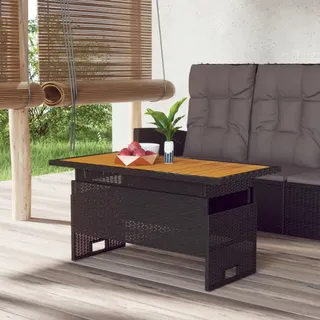 Rantry Gartentisch Höhenverstellbares Terrassentisch Möbel Garten Esstisc Balkontisch Tisch Garten Terrasse Schwarz 100x50x43/63 cm Akazienholz & Poly Rattan