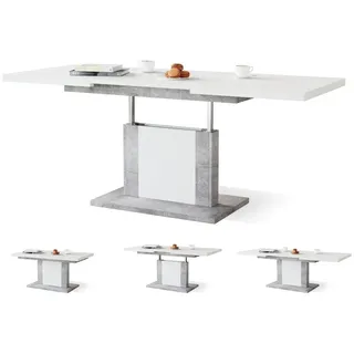 designimpex Couchtisch Design Orion stufenlos höhenverstellbar ausziehbar Esstisch weiß