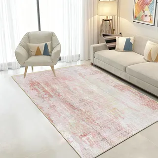 WUTONG Teppich Rosa Wohnzimmer 60x90 cm,Moderner Kurzflor Teppich, Waschbar & rutschfest, Vintage Läufer für Küche, Flur, Schlafzimmer & Esszimmer