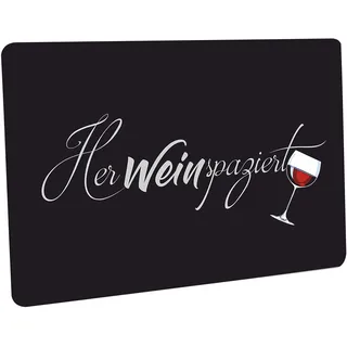 Crealuxe Fußmatte - HerWEINspaziert - Türmatte mit Motiv – rutschfest – 60x40 cm – Türvorleger für Innen & Außen – Geschenkidee Einzug, Hausflur oder Büro