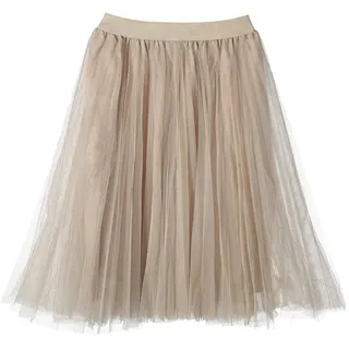 Geagodelia Tüllrock Damen Mädchen Vintage Tütü Tüll Rock Elegant Weich Lang/Knielang Sommerrock Unterrock Petticoat One Size 34/36/38 F-41826 (Beige) - 34-38