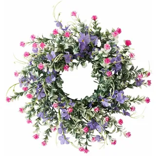 Ganzjährig Türkranz für Außen, Frühling Sommer Wildblume Kranz, Dekorative Mehrzweck-Girlande Frühlingkranz,Bunt Türkranz Frühling für Frühling Innen Außen Cafe Garten Deko(40cm)