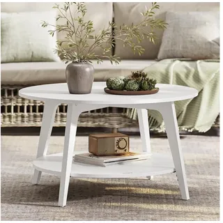 VASAGLE Couchtisch rund Wohnzimmertisch holz Beistelltisch braun (inkl. Zubehörpaket & Anleitung), 2 Ebenen, Ø 80 cm, modern, skandinavisch, einfache Montage weiß