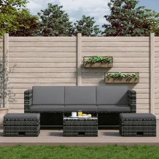 The Living Store 4-tlg. Garten-Lounge-Set mit Auflagen Poly Rattan Grau - Grau