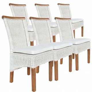 Esszimmer-Stühle Set Rattanstühle Perth 6 Stück Esstisch Stühle weiß Korbstühle nachhaltig : mit Sitzkissen