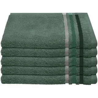 Schiesser Gästehandtücher Skyline Color aus 100 % Baumwolle mit eleganter Streifenbordüre, Frottier (Set, 5-St), MADE IN GREEN by OEKO-TEX® grün