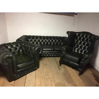 JVmoebel Sofa, Ledersofa Sofa Couch Polster Chesterfield Set Echtleder Garnitur Sofas Couchen grün