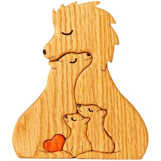 Personalisiertes Löwe-Bär-Puzzle aus Holz – Familienpuzzle aus Holz mit Familiennamen in Herzform, schafft eine liebevolle Atmosphäre, Weihnachten, Geburtstagsgeschenke, Einweihungsgeschenkidee