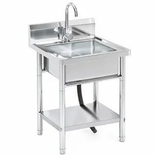 RiveraSink Edelstahl Spültisch 50x50x80 cm Freistehend 1 Becken | Edelstahl, Arbeitsplatte, Spritzschutz, 1 Becken, Höhenverstellbare Füße, Ablaufset Inklusive, Für Küche & Außenbereich