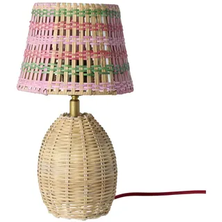 RICE Kleine Natur-Rattan Tischlampe, Rosa Gestreift - H 17,5 cm