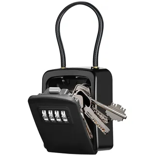 Schlüsselsafe Zahlenschloss, 4-stellig änderbarer Code mit 10000 Kombinationen, Zinklegierung Schlüsselkasten, abnehmbare Kette & Türknauf Montage, für Airbnb, Ferienwohnung, Garage, Hausverwaltung