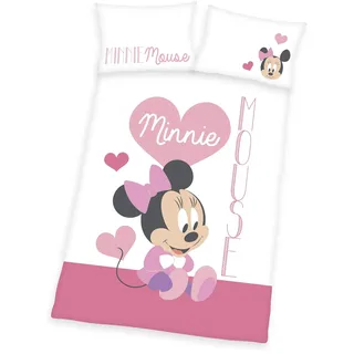 Herding Disneys Minnie Mouse Bettwäsche-Set, Wendemotiv, Kopfkissenbezug 40 x 60 cm, Bettbezug 100 x 135 cm, Mit Knopfleiste, Baumwolle/Linon