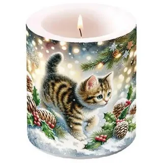 Lampionkerze Kerze Katzenmotiv Winterdeko H10cm Tischdeko Weihnachten