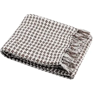 Alphadeco Plaid Picabo - Webmuster Hahnentritt Decke 130x150cm - Überwurf aus weicher Baumwolle (Plaid Taupe - 130x150)