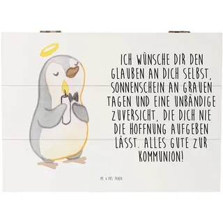 Mr. & Mrs. Panda 25 x 18 cm Holzkiste Pinguin Kommunion - Geschenk, Kommunion Dankeschön, Jugendweihe, Konfirmation, Truhe, Konfirmation Geschenk,