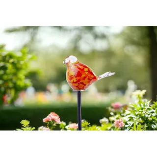Gartenstecker mit Vogel - Handgefertigtes Glas - Orange - Vogel auf Stock - Gartendekorationen - Gartendeko für den Außenbereich - Gartendekor - Tiere für den Außenbereich
