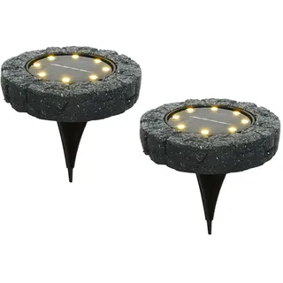 zeitzone Solar Bodenleuchten Aussen Steinoptik 2 Stück Grau LED Solarleuchte Warmweiß Garten Bodenstrahler