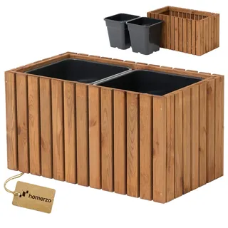 HOMERZO Pflanzkübel Holz – imprägniert wetterfest – mit herausnehmbarem Kunststoffeinsatz – Hochbeet Blumenkasten für Balkon Garten Terrasse (Vertikal-braun 67x36 H35 cm)