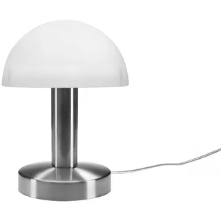 meineWunschleuchte Nachttischlampe, Dimmfunktion, ohne Leuchtmittel, kleine Pilzlampe touch dimmbar mit Glas Lampenschirm, Höhe 21cm silberfarben
