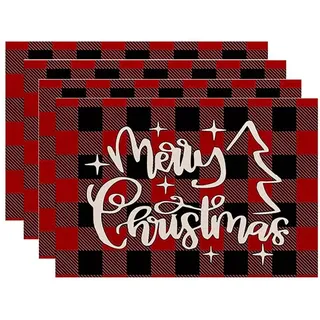 Asyduey 4 Stück Weihnachtsbäume, Schnee, Rosa, Weihnachts-Tischsets, Winter-Tischsets für Küche, Esszimmer, Dekoration H
