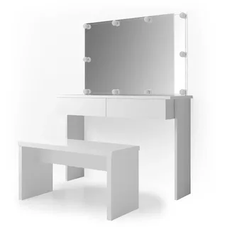 Vicco Schminktisch Azur Weiß, 120 cm mit LED Beleuchtung und Bank