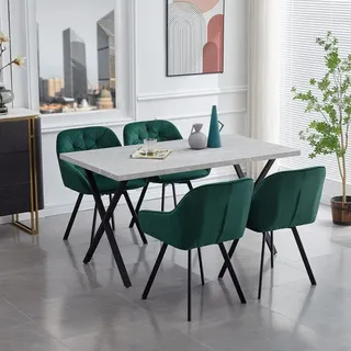 CLIPOP Retro Esstisch rechteckiger Küchentisch mit X-förmigen Metallbeinen,für 4–6 Personen, 140 cm x 80 cm, Grau - Grau