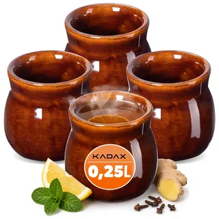 KADAX Tonbecher 250ml, 4er Set, Keramikbecher für Glühwein, Kaffee & Tee, handgefertigter Becher aus Keramik, Weihnachtsbecher, Glühweinbecher aus Ton